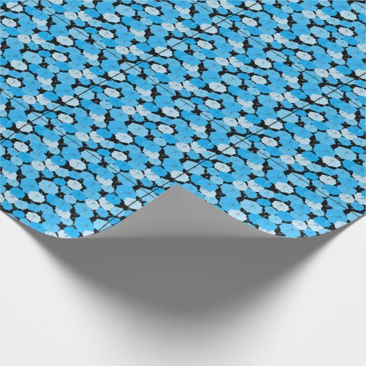 Blaue Regenschirme Muster 01 Schwarze BG Geschenkpapier (Ecke)