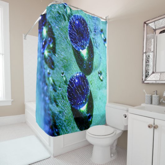 Blaue Regentropfen Wasserperlen, Tube Duschvorhang (Beispiel)