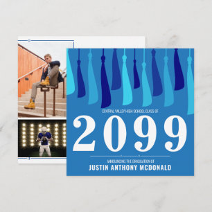 Blaue Reihe von Quasten Zwei-Foto-Abschluss Einladung