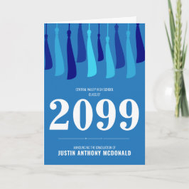 Blaue Reihe von Tassels Foto Abschluss Einladung