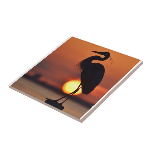 Blaue Reiher-Silhouette Fliese (Seite)