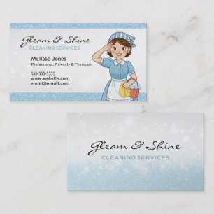 Blaue Reinigungsmutter am Service Brown Hair Visitenkarte