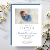 Blaue religiöse Cross Boy Foto Taufe Einladung