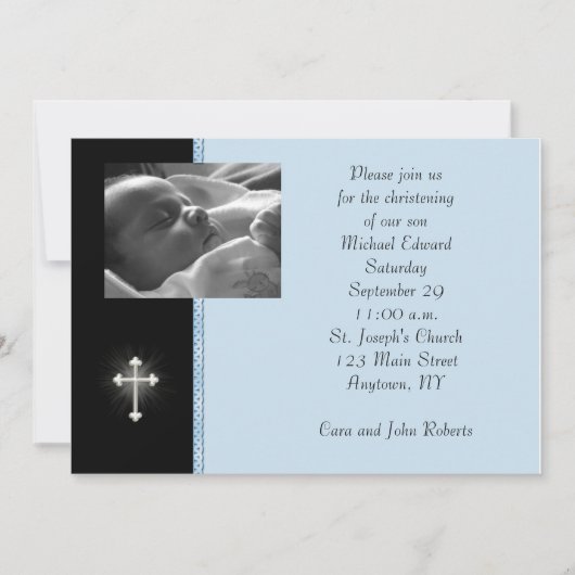 Blaue religiöse Foto-Karte Einladung (Vorderseite)