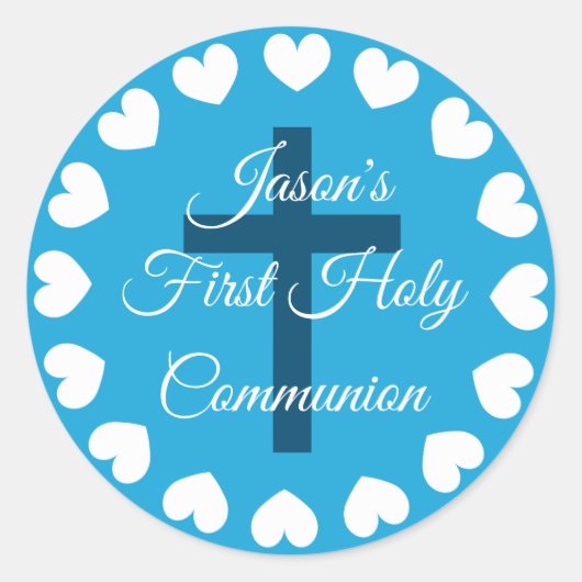 Blaue religiöse Kreuzung der ersten heiligen Gemei Runder Aufkleber (Vorderseite)