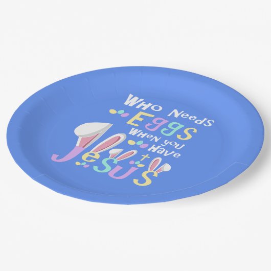 Blaue religiöse Ostern-Tabellen-Dekorationen Pappteller (Schrägansicht)