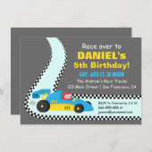 Blaue Rennen-Auto-Kindergeburtstag-Party Einladung (Vorne/Hinten)