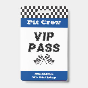 Blaue Rennparty-Pit-Crew-VIP-Pass-Pit-Stop Ausweis