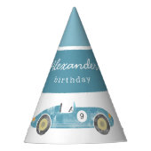 Blaue Rennwagen Geburtstag Partyhütchen (Vorderseite)