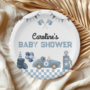 Blaue Rennwagen-Jungen-Baby-Party Pappteller