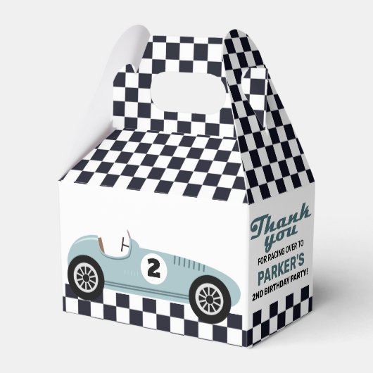 Blaue Rennwagen Racing Geburtstagsparty Checkered Geschenkschachtel (Vorderseite)