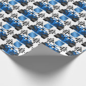 Blaue Rennwagenverpackung Party Geschenkpapier (Ecke)
