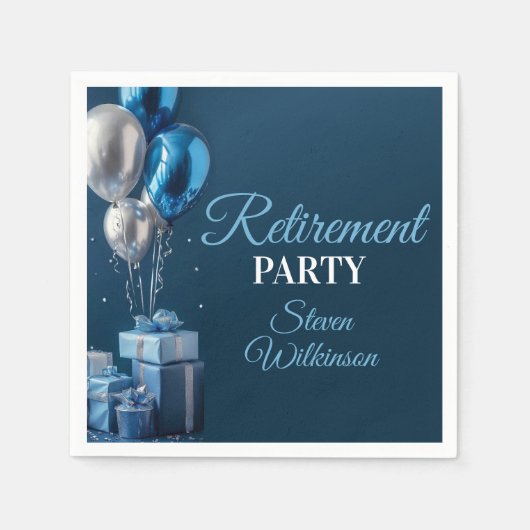 Blaue Renteneintrittsfeier-Ballon-Geschenke Serviette (Vorderseite)