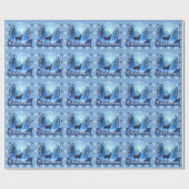 Blaue Rentier-Schneeflocken Weihnachten Geschenkpapier (Flach)