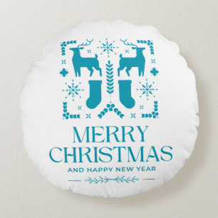 Blaue Rentier-Weihnachts-Wurfkissen Rundes Kissen