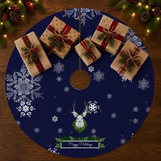 Blaue Rentierbaum-Rock Fleece Weihnachtsbaumdecke