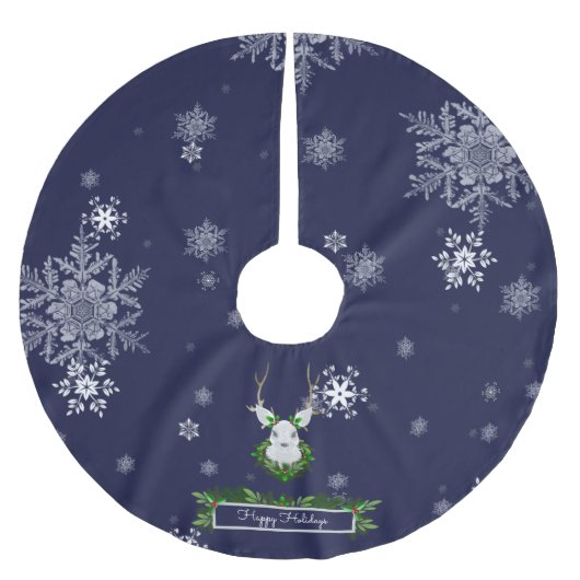 Blaue Rentierbaum-Rock Polyester Weihnachtsbaumdecke (Vorderseite)