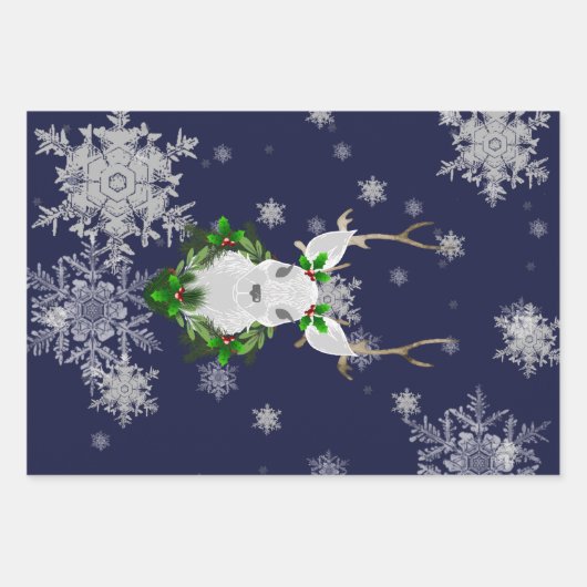 Blaue Rentierpapier Geschenkpapier Set (Vorderseite 3)