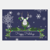 Blaue Rentierpapier Geschenkpapier Set (Vorderseite)