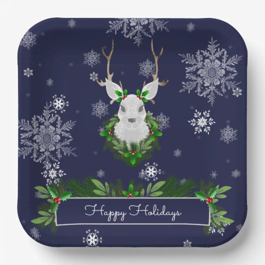 Blaue Rentierpapierplatte Pappteller (Vorderseite)