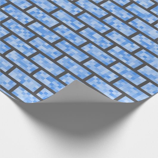 Blaue Retro 8-Bitgraphik-Art-Ziegelsteine Geschenkpapier (Ecke)