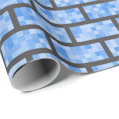 Blaue Retro 8-Bitgraphik-Art-Ziegelsteine Geschenkpapier (Rolleneckpunkt)