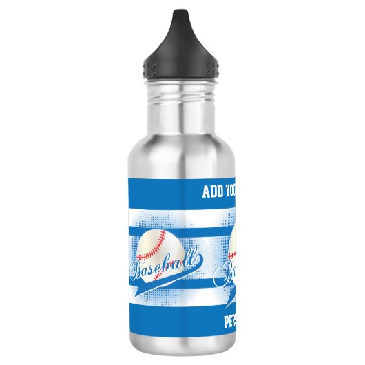 Blaue Retro Baseball-Art Edelstahlflasche (Links)