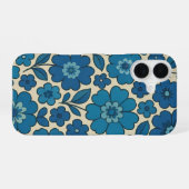 Blaue Retro-Blumen-iPhone-Hülle Slim iPhone 16 Hülle (Rückseite (Horizontal))