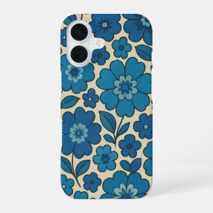 Blaue Retro-Blumen-iPhone-Hülle Slim iPhone 16 Hülle