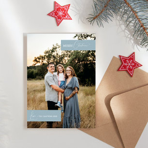 Blaue Retro-Boho-Minimalist-Familienporträt Feiertagskarte