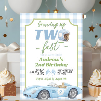 Blaue Retro-Einladung zum TWO schnellen Geburtstag Einladung