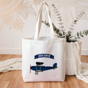 Blaue Retro-Flugzeuge Kinder Tragetasche