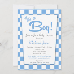 Blaue Retro-Jungen-Einladung zur Babyparty im Stil Einladung