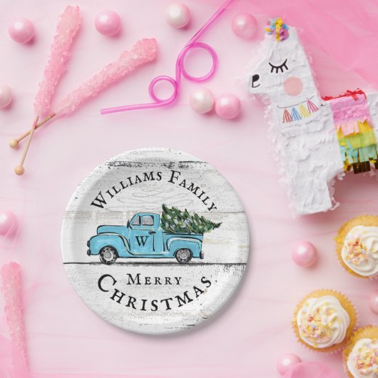 Blaue Retro-LKW-Papierplatte Pappteller (Party)