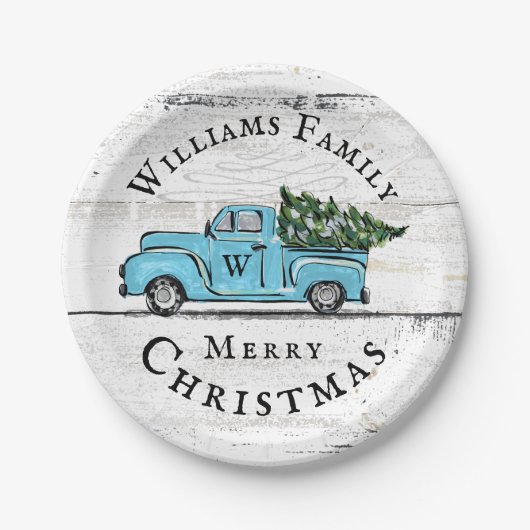 Blaue Retro-LKW-Papierplatte Pappteller (Vorderseite)