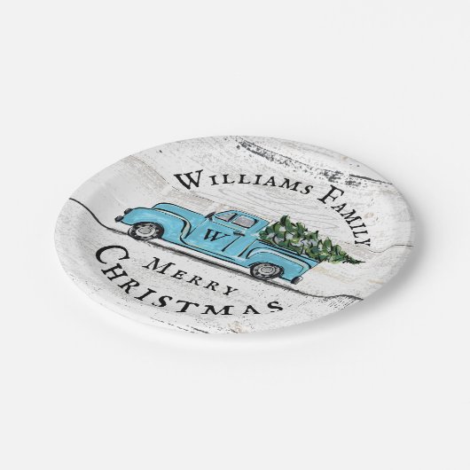 Blaue Retro-LKW-Papierplatte Pappteller (Schrägansicht)