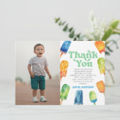 Blaue Retro Popsiv Custom Picture Birthday Party Dankeskarte (Stehend Vorderseite)