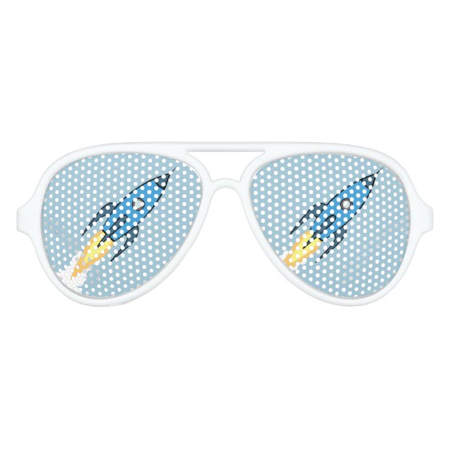 Blaue Retro-Rakete Schiff Einfache moderne Raumfah Sonnenbrille (Vorderseite)