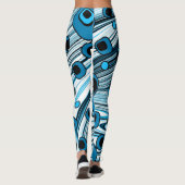 Blaue Retro Wavy Art mit Schwarz/Weiß Farbe Leggings (Rückseite)