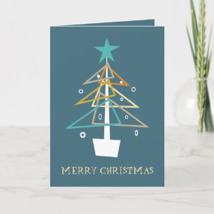Blaue Retro-Weihnachtsbaum Mid Century Modern Feiertagskarte