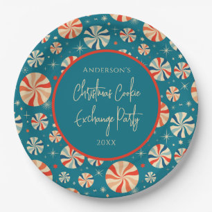 Blaue Retro-Weihnachtsplätzchen-Party Pappteller