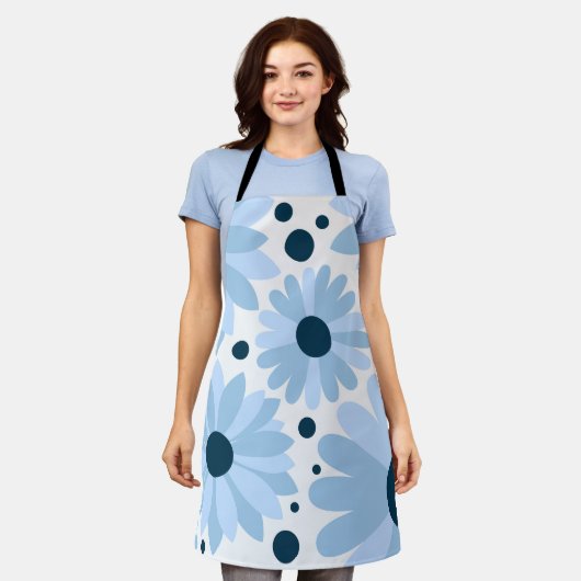 Blaue Retrofarben und dunkelblaue Punkte Schürze (Getragen)