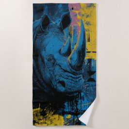 Blaue Rhino Urban Street Art Illustration Strandtuch