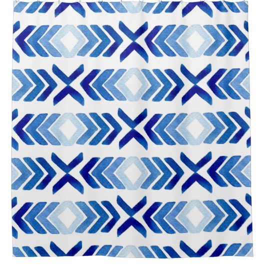 Blaue Rhombus-Pfeile Wasserfarbmuster Duschvorhang (Vorderseite)