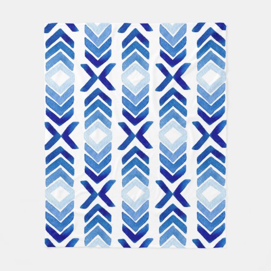 Blaue Rhombus-Pfeile Wasserfarbmuster Fleecedecke (Vorderseite)