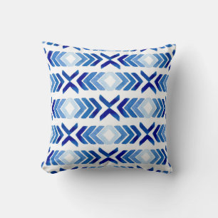 Blaue Rhombus-Pfeile Wasserfarbmuster Kissen