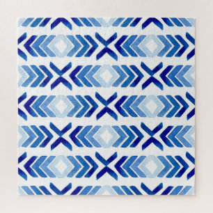 Blaue Rhombus-Pfeile Wasserfarbmuster Puzzle