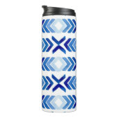 Blaue Rhombus-Pfeile Wasserfarbmuster Thermosbecher (Nach rechts gedreht)