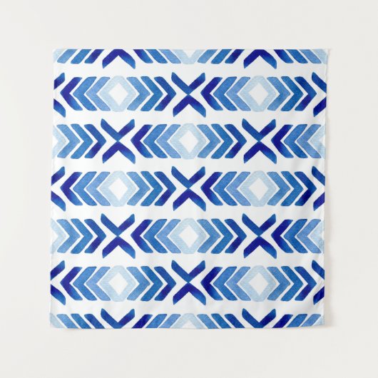 Blaue Rhombus-Pfeile Wasserfarbmuster Wandteppich (Vorderseite)