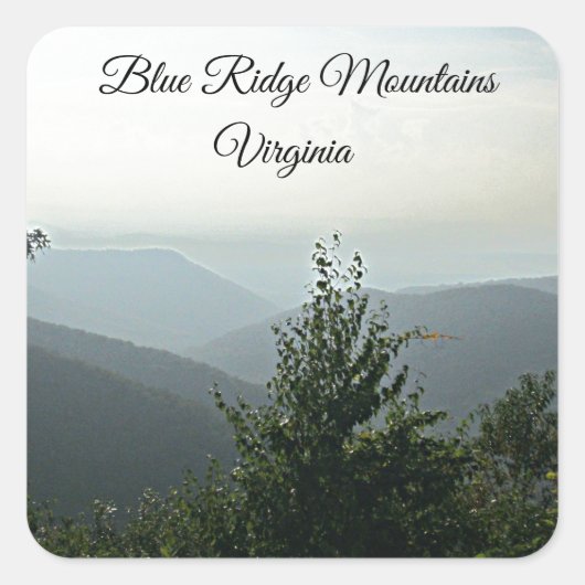 Blaue Ridge Mountains, Virginia Quadratischer Aufkleber (Vorderseite)
